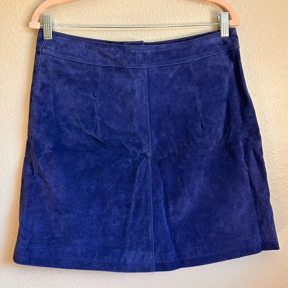 ANTHROPOLOGIE Suede Leather Vintage 70's Suede Button Mini Skirt Blue - Picture 6 of 6